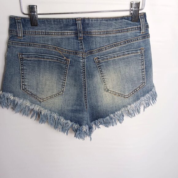 Boomboo! High-Rise Distressed Denim Shorts Blue Frayed Hem - Picture 4 of 9